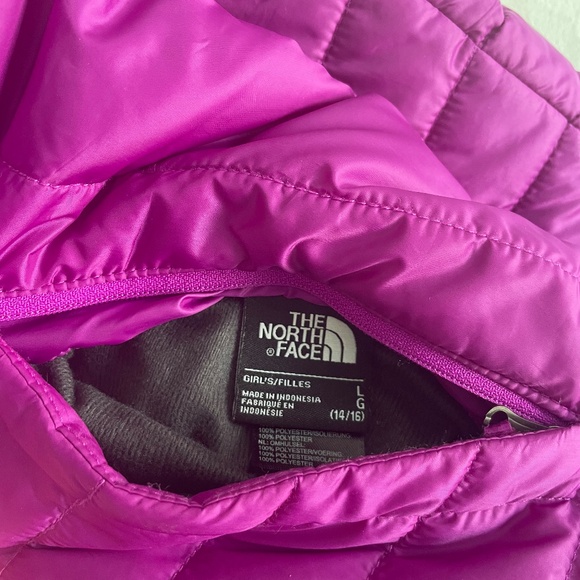 North Face Girls Reversible Mossbud Puffer Fleece Jacket Pink-Purple 14-16 Large - Picture 2 of 4